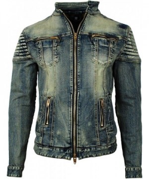 Men's Biker Slim Fitted Distressed Washed Denim Jacket - Vintage Blue ...