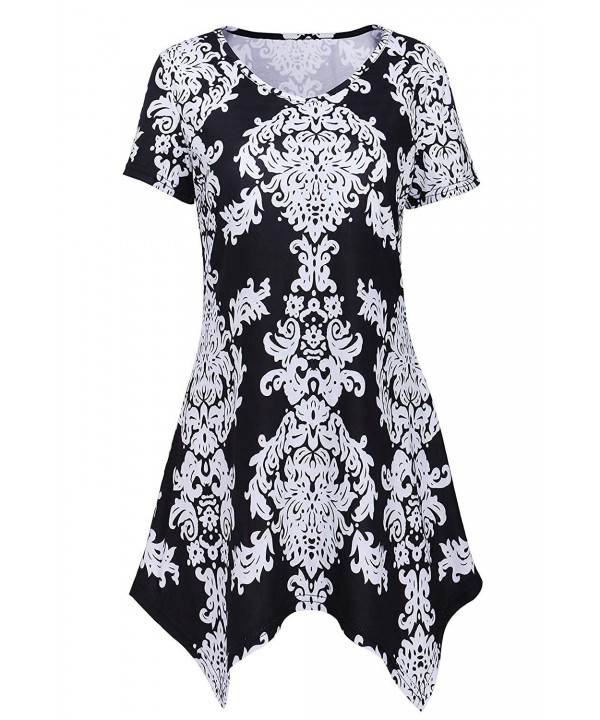 Womens Sexy V Neck Short Sleeve Floral Print Irregular Hem Summer Tunic ...