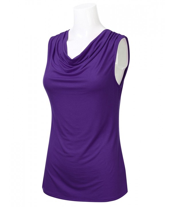 Womens Cowl-Neck Ruched Draped Sleeveless Stretchy Blouse Tank Top (S ...
