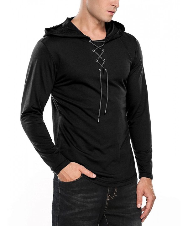 Men's Fashion Lace Up Hip Hop Style Long Sleeve V Neck Hoodie ...