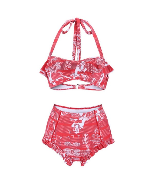 Waisted Bikini Ruffle Bandeau Swimsuit