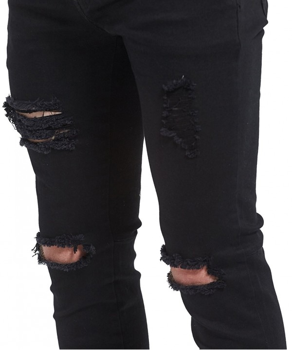 Men's Side Ankle Zipper Skinny Ripped Stretch Destroyed Jeans - Black ...
