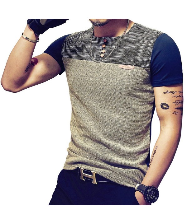 Mens Premium Fitted Short-Sleeve Contrast Color Stitching T-Shirt ...