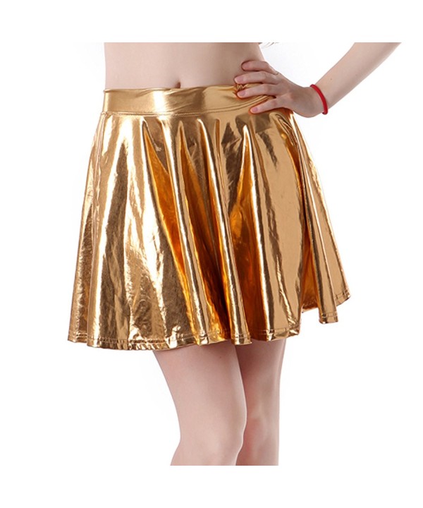 Womens Plus Size Shiny Liquid Skater Skirt Metallic Wet Look Pleated ...