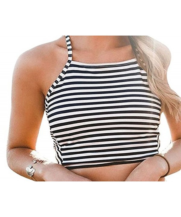 Vintage Stripe Top Dot Printing High-waisted Swimsuit Halter Bikini Set ...