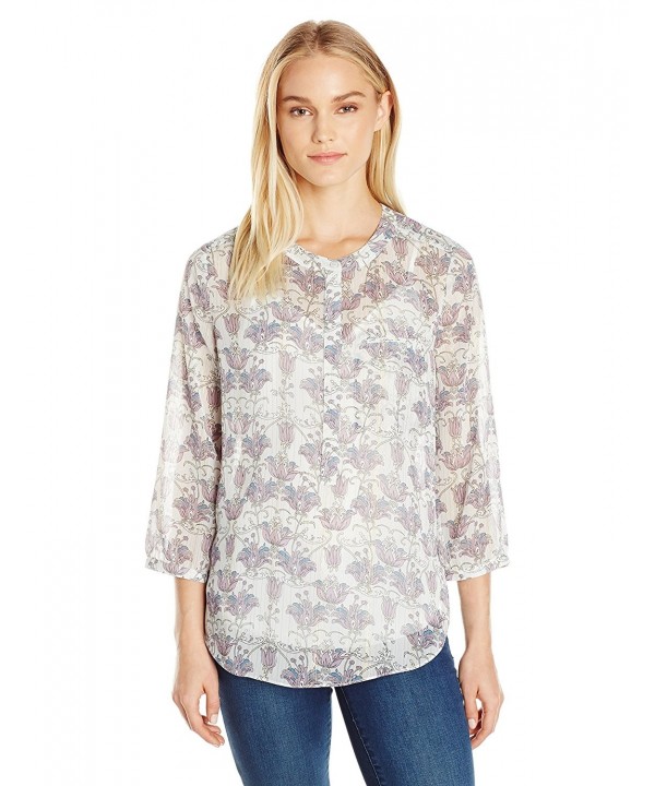 Women's 3/4 Sleeve Henley Pleat Back Blouse In Chiffon - Nordic Nouveau ...