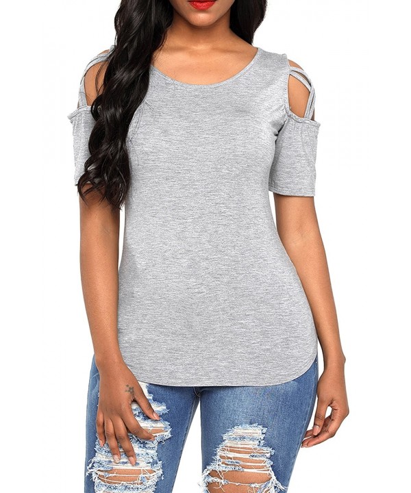 NEW Women Letter Print Cold Shoulder Short Sleeve Casual Sport Club T-Shirt Tops