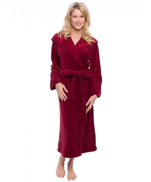 Women's Premium Coral Fleece Plush Spa/Bath Hooded Robe - Red - CL12K381Q71