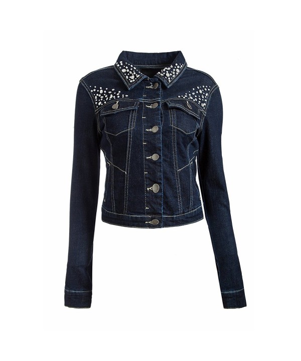 Womens Crop Denim Jacket With Beads - CL12N5JE1MO