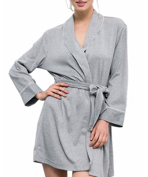 Women's Soft Cotton Kimono Short Sleepwear Wrap Robe Bathrobe - Grey ...