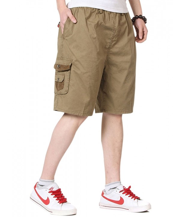 Men's Casual Elastic Waist Knee Length Pull-On Cargo Shorts - Khaki ...