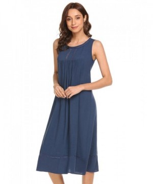 Womens Cotton Nightgown Victorian Sleep Dress Sleepwear - Dark Blue ...