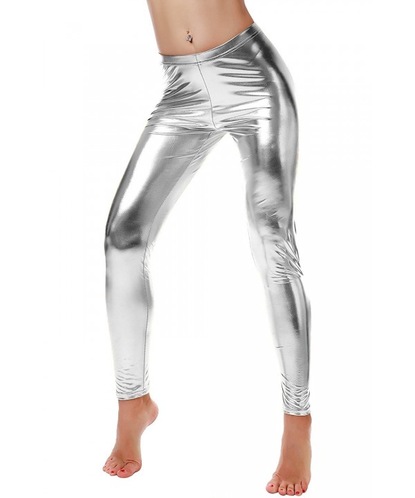 Nihoe Womens Metallic Leggings Silver