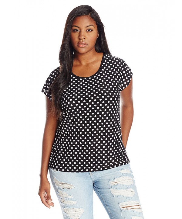 Women's Plus-Size Cap Sleeve Keyhole Back Top - Black/White Dot ...