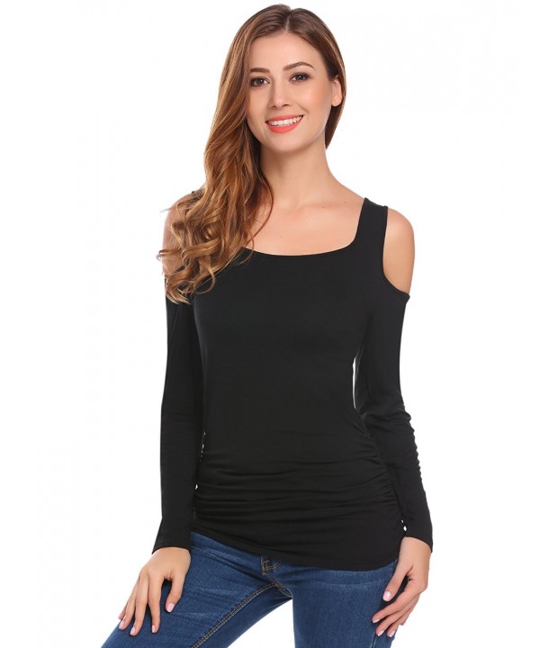Women's Boat Neck Cold Shoulder Long Sleeve Drape Top With Side ...
