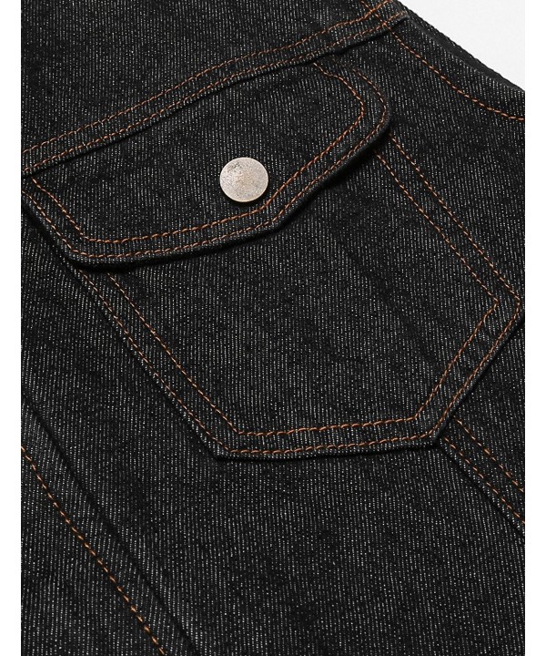 Men's Casual Sleeveless Hidden Zipper Lapel Denim Vest Jacket - Black ...