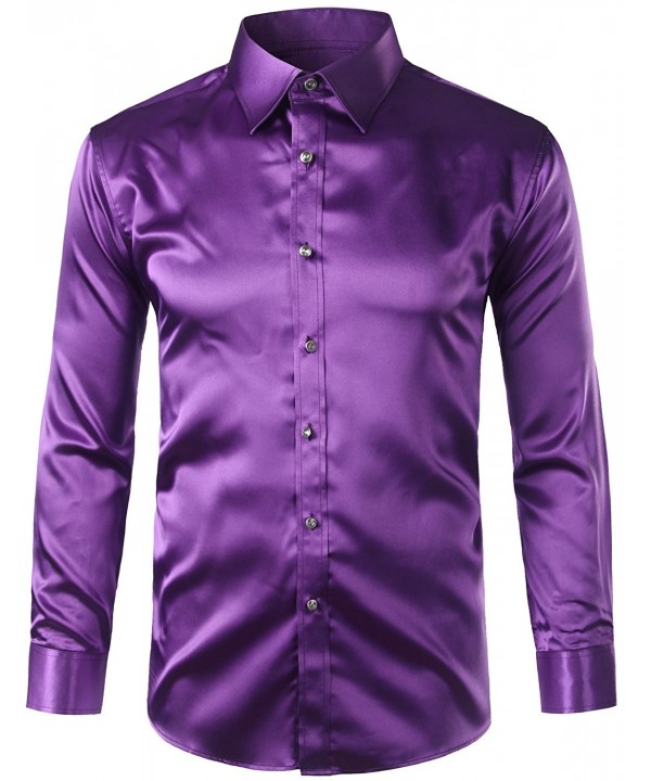 Mens Regular Fit Long Sleeve Shiny Satin Silk Like Dance Prom Dress ...