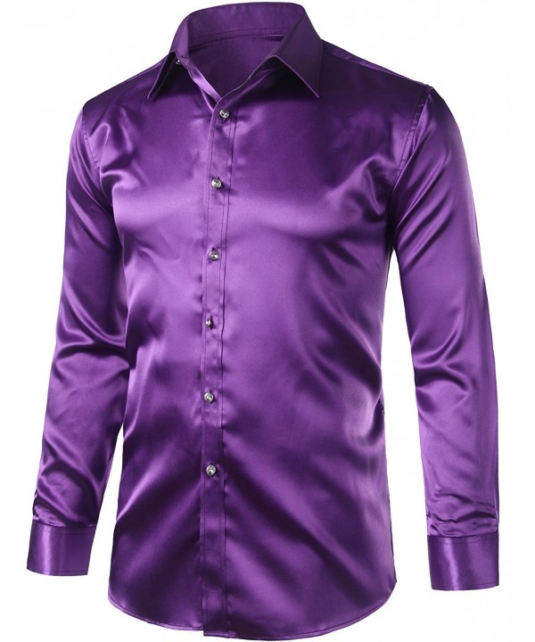 Mens Regular Fit Long Sleeve Shiny Satin Silk Like Dance Prom Dress ...