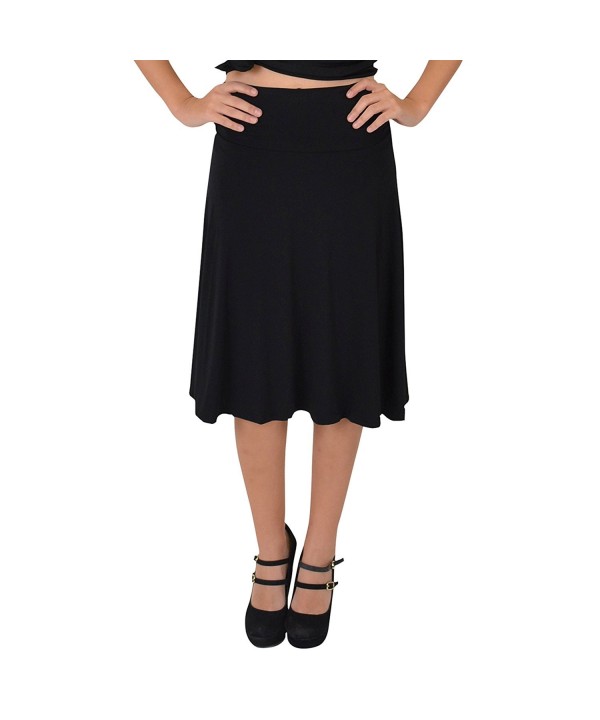 Women's Knee Length Flowy Skirt - Black - C311NBP0RU1