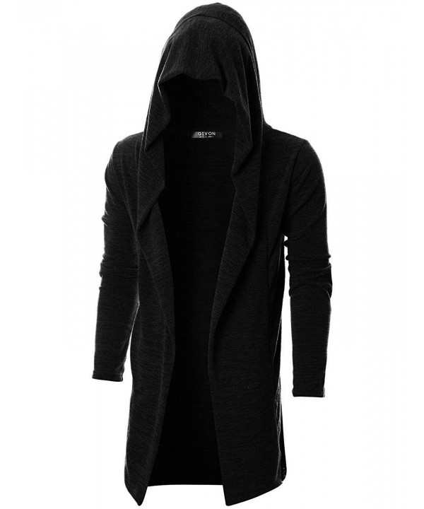 Mens Long Sleeve Draped Lightweight Open Front Longline Hooded Cardigan ...