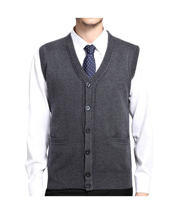 Men's Sweaters Vest Casual Business Slim Fit V Neck Knit Button-Front ...