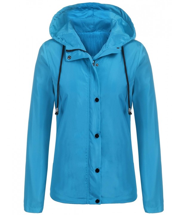 Women's Waterproof Lightweight Outwear Hooded Button Down Rain Jacket ...