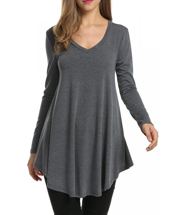 Women's Long Sleeve Comfy Loose Fit Tunic Shirt Tops - Gray - C218646XE2I