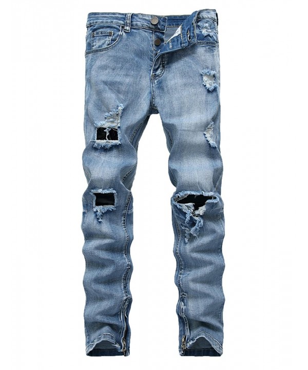 Men's Ripped Destroyed Distressed Slim Fit Jeans Biker Jeans - 02 Light ...