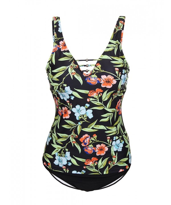 Women Two Piece Swimsuits Lace up V Neck Tankini Bathing Suit - Green ...