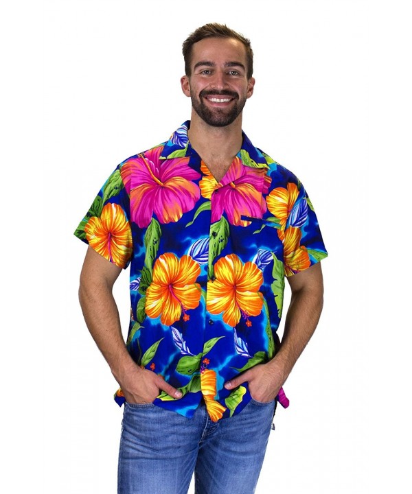 Funky Hawaiian Shirt Men Short Sleeve Front-Pocket Big Flower Multiple ...