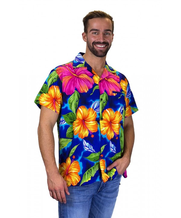 Funky Hawaiian Shirt Men Short Sleeve Front-Pocket Big Flower Multiple ...