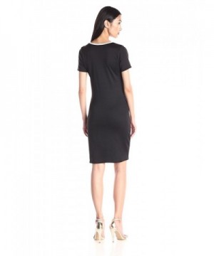 Women's Short Sleeve Ponte Sheath Dress With Contrast Piping - Black ...