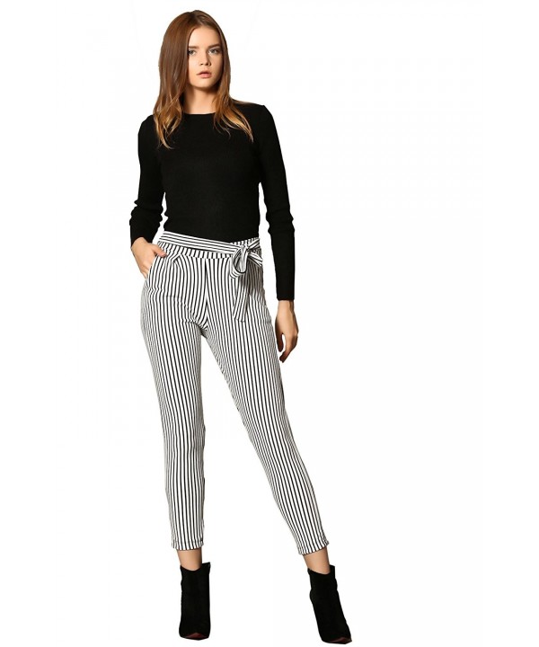 Sateen Womens Cotton Pants Striped Casual