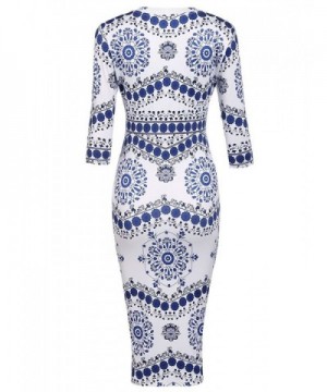 Women's Porcelain Print Work Business Pencil Dress Vintage Floral Print  Sheath Dresses - Blue - CW17YHYK9O2