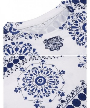 Women's Porcelain Print Work Business Pencil Dress Vintage Floral Print  Sheath Dresses - Blue - CW17YHYK9O2