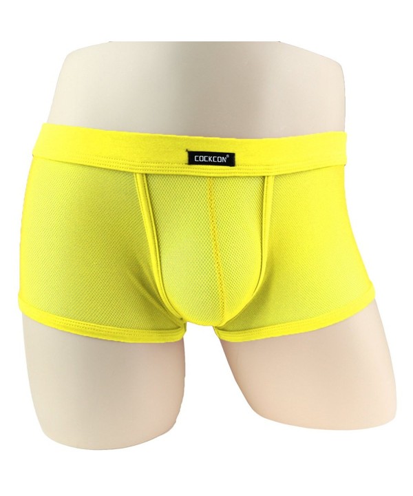 Men's Sexy Soft Mesh Bulge Pouch Boxer Briefs - Yellow - CG184EUS7ZD