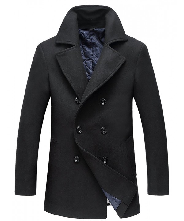 Men's Winter Coats Fashion Wool Pea Coat - 1883 Black - CL186I083OT