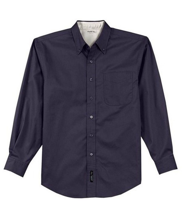 Men's Long Sleeve Wrinkle Resistant Easy Care Button Up Shirt - Navy ...