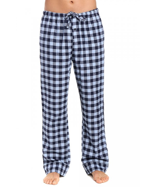 Mens 100% Cotton Flannel Lounge Pants - Gingham Checks - Navy Blue ...