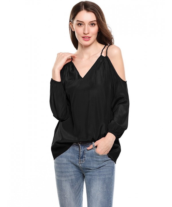 Women Summer Sexy Cold Shoulder Long Sleeve Adjustable Strap Casual ...