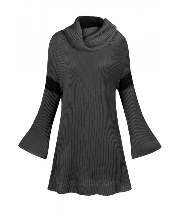 Long Sleeves Knit Sweater Cowl Neck Pullover With Plus Size - Grey ...