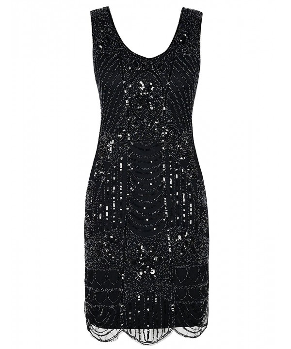 Women's Retro 1920s Beaded Sequined Leaf Art Deco Gatsby Flapper Dress ...