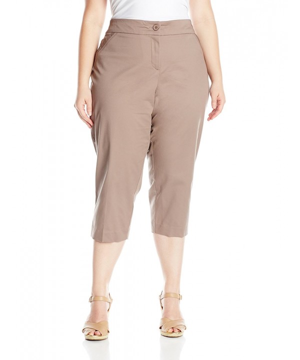 Women's Plus-Size Cat Eye Pockets Twill Capri - Pebble - C6120F78Y07