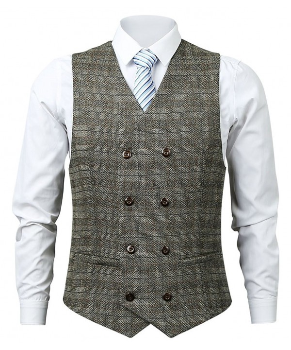 Men's Double Breasted Tweed Vest Business Suit Vest Slim Fit Wedding ...