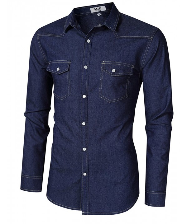 Mens Casual Fit Button Down Shirts Long Sleeve Denim Shirts Western ...