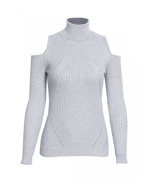 Women Sexy Cold Shoulder Sweater Turtleneck Long Sleeve Pullover Jumper ...