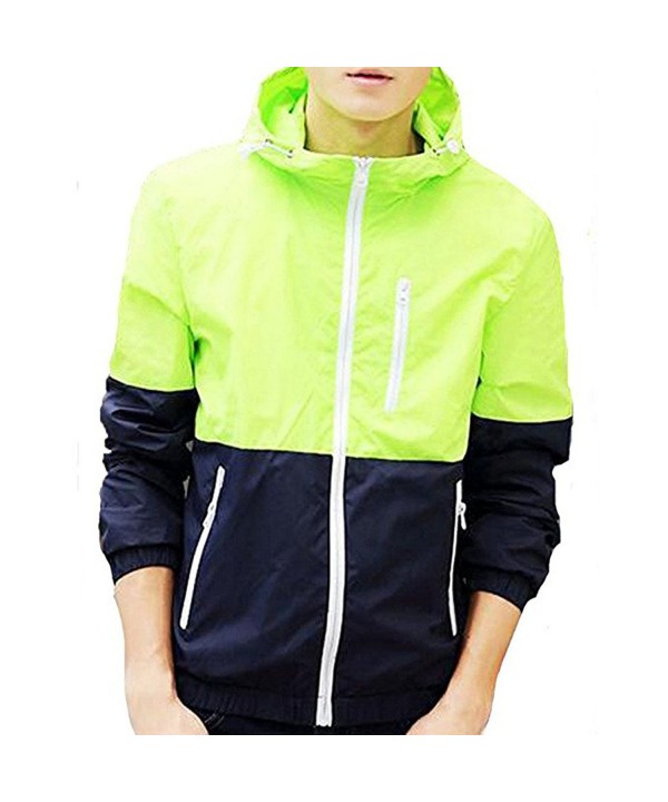 Men's Spring Casual Light Jacket with Hood FBA Fluo Green M - CS17Z3CT5OM