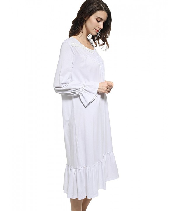 Women's White Cotton Victorian Vintage Nightgown Long Sleeve Martha ...
