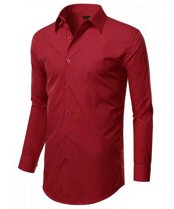 Mens Stretch Slim-Fit Dress Shirt Small To XX Large - Burgundy ...