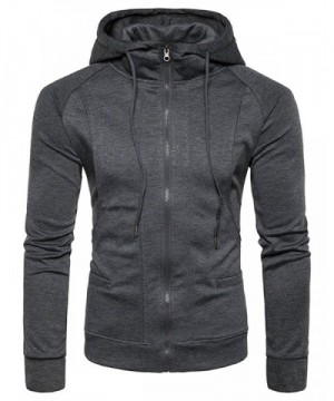 Mens Active Hoodies Jacket Coat Zipper Pullover Sweatshirts Two Pocket Slim  Fit Tone Color - Dark Gray - CB186KC5ATN